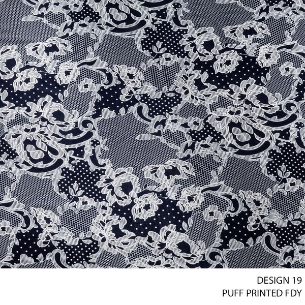 FDY PRT PUFF FABRIC 150CM D/NAVY ROLL ROLL 002