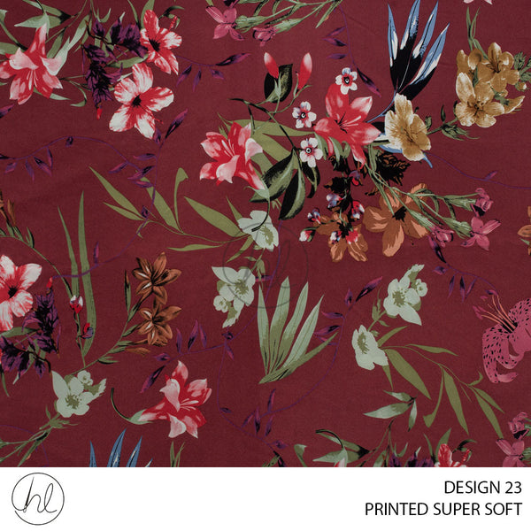 Printed Super Soft (51) Burgandy (Design 23) (150cm) Per M