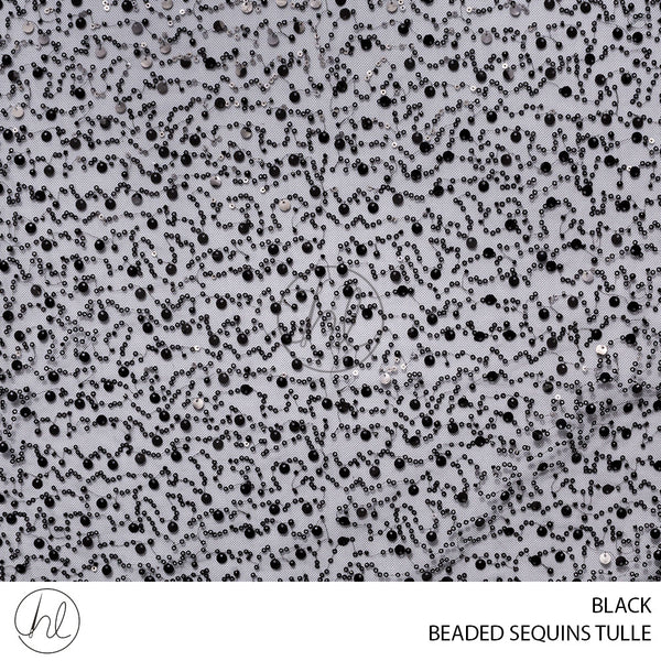 Beaded Sequins Tulle (56) Black (140cm) Per M