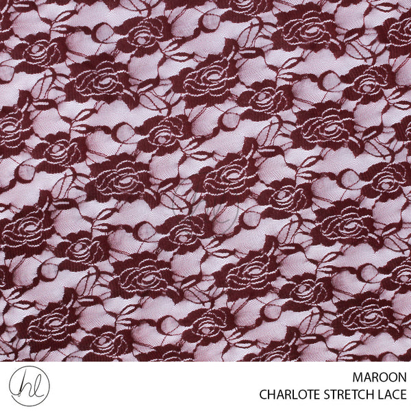 CHARLOTE STRETCH LACE (55) MAROON (150CM) PER M