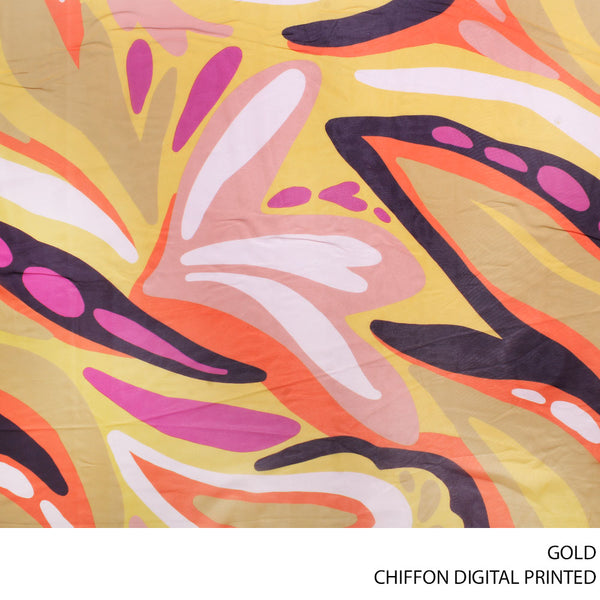 CHIFFON DIGITAL PRINTED FARBIC 150CM GOLD ROLL ROLL 001