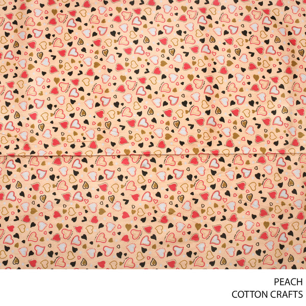 COTTON CRAFTS HEARTS PRINTED FABRIC PEACH ROLL ROLL 001