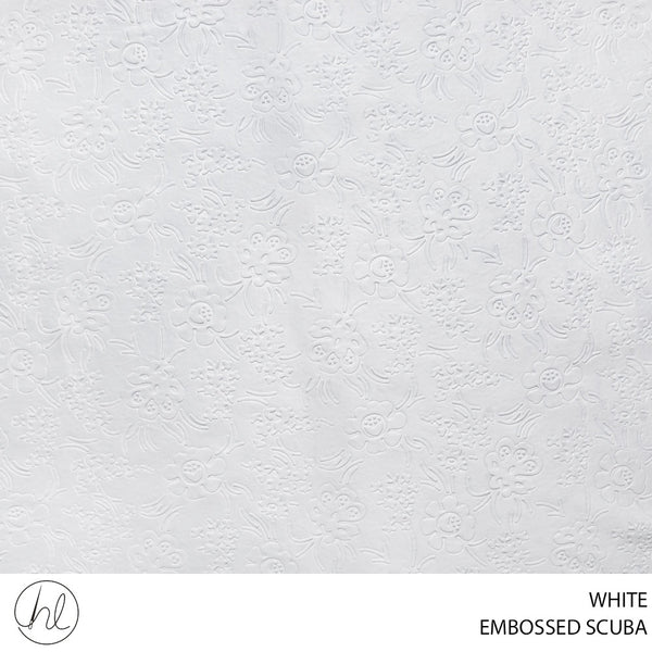 SCUBA EMBOSSED FLOWER 150CM WHITE ROLL ROLL 001