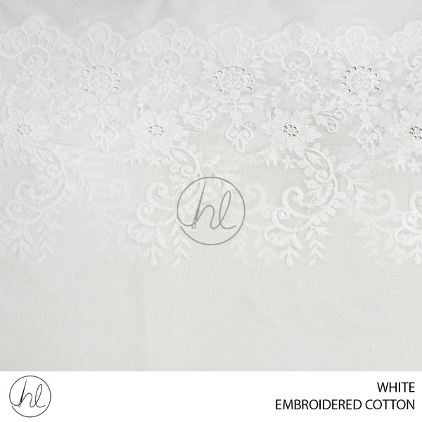 Embroidered Cotton (51) White (Design 02) (140cm) Per M