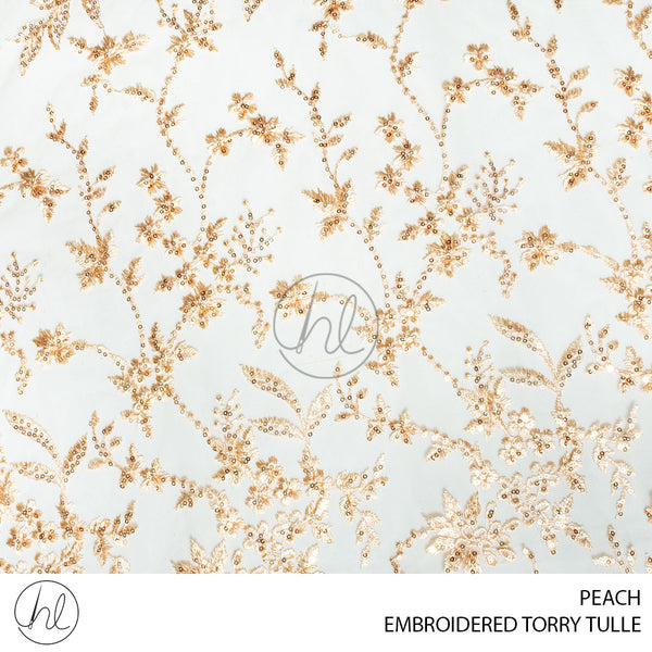 EMBROIDERED TORRY TULLE (53) PEACH (130CM) PER M