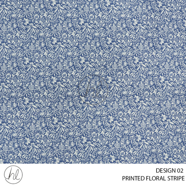 Printed Floral Stripe (51) Blue (Design 02) (150cm) Per M