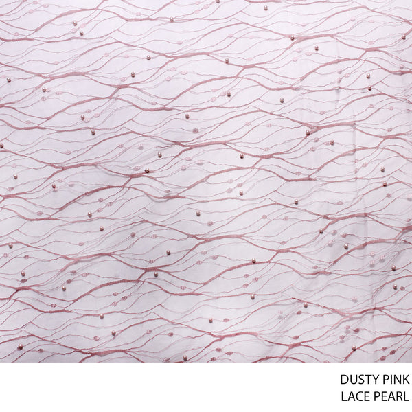 LACE PEARL FABRIC 140CM DUSTY PINK ROLL ROLL 001