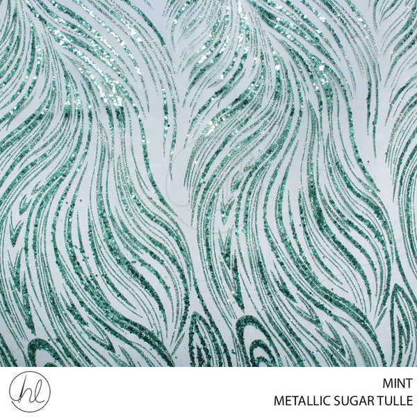 TULLE SUGAR MTLC BRANCHES FABRIC 140CM MINT ROLL ROLL 001
