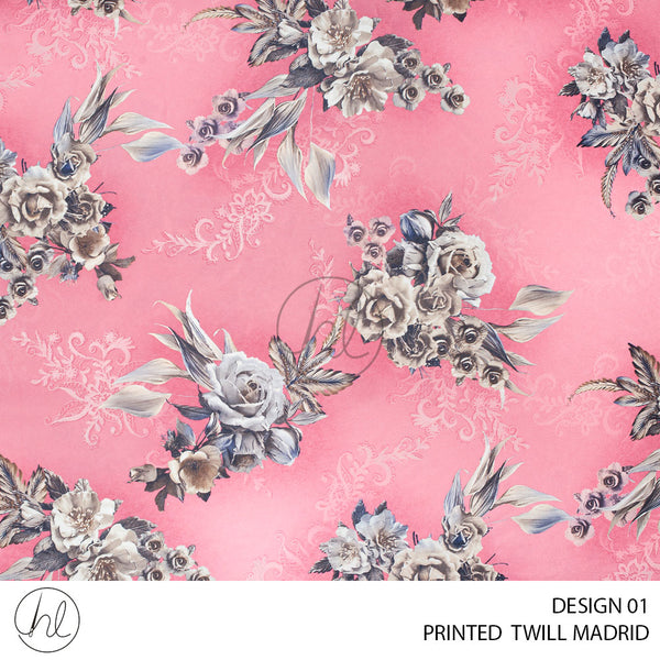 Printed Twill Madrid (53) Pink (Design 01) (150cm) Per M