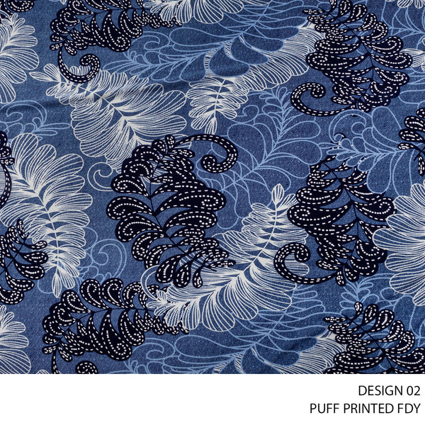 FDY PRT PUFF FABRIC 150CM DEN/BLUE ROLL ROLL 001