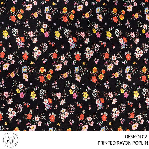 Printed rayon Poplin (51) Black (Design 02) (145cm) Per M