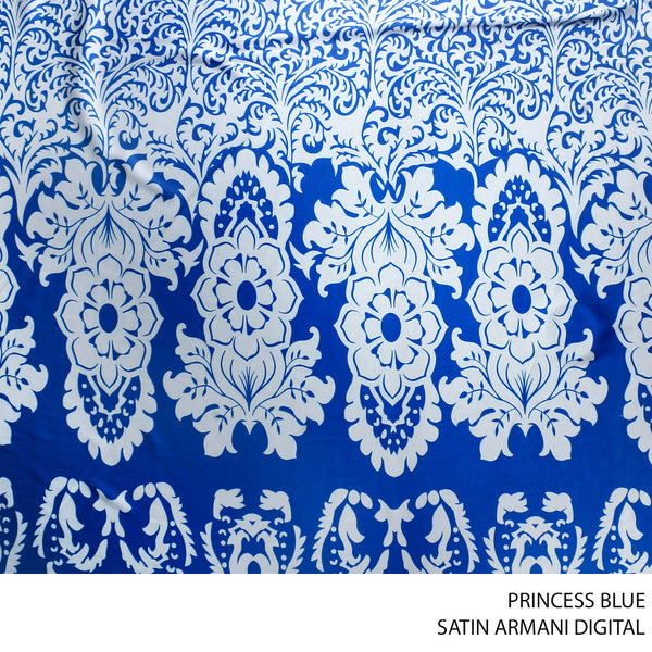 SATIN ARMANI DIGITAL ARIANAI FABRIC 150CM PRINCESS BLUE ROLL ROLL 001