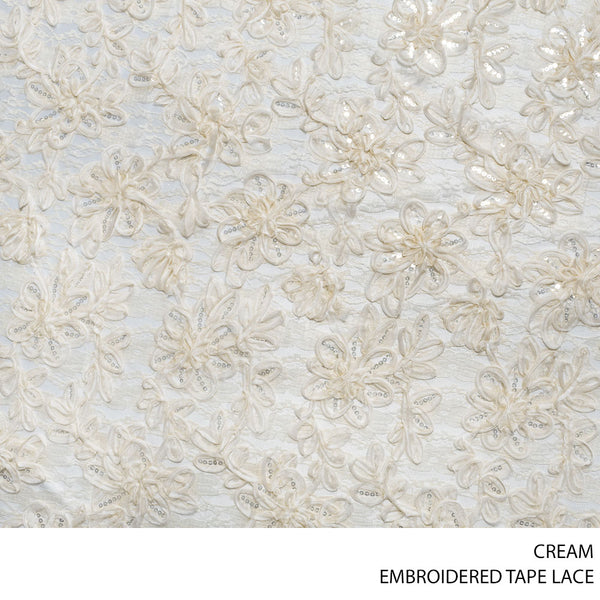 LACE TAPE EMB FABRIC 140CM CREAM ROLL ROLL 001
