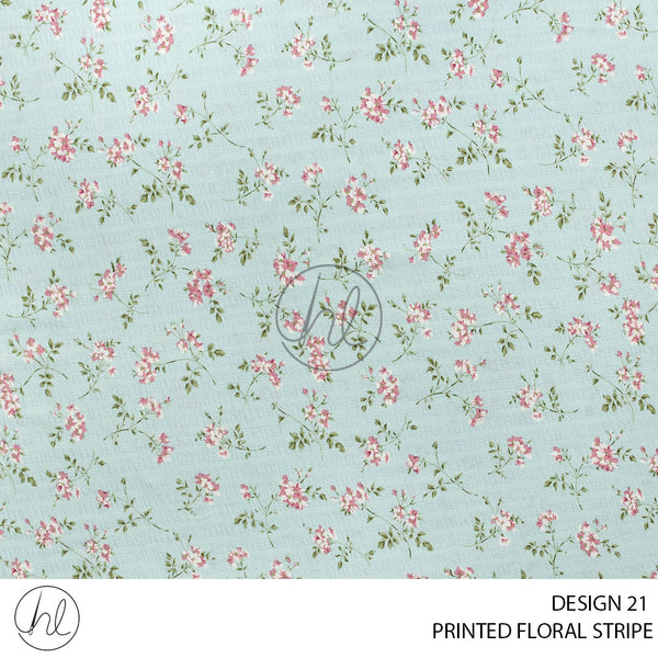 Printed Floral Stripe (51) Light Blue (Design 21) (150cm) Per M