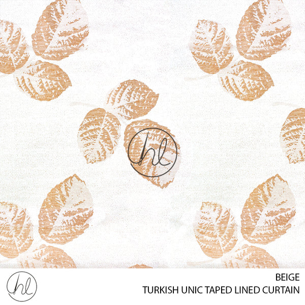 TAPED LINED READY-MADE CURTAIN (TURKISH UNIC)(ROUND LEAF) (BEIGE) (230X218CM)