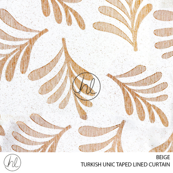 TAPED LINED READY-MADE CURTAIN (TURKISH UNIC) (LEAF) (BEIGE) (230X218CM)