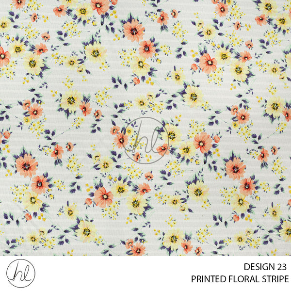 Printed Floral Stripe (51) Off White (Design 23) (150cm) Per M