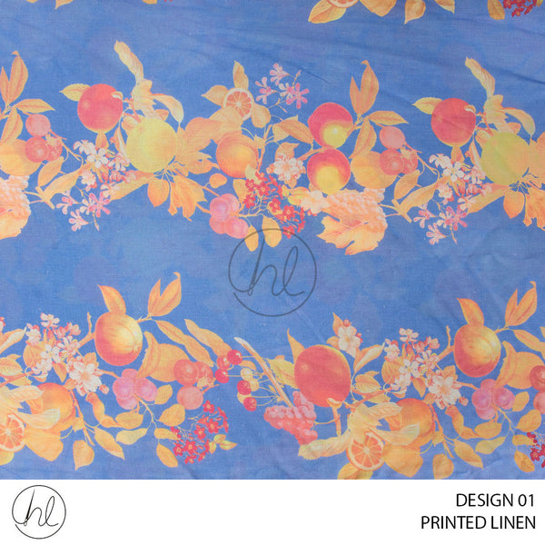 Printed Linen (51) Blue (Design 01) (150cm) Per M