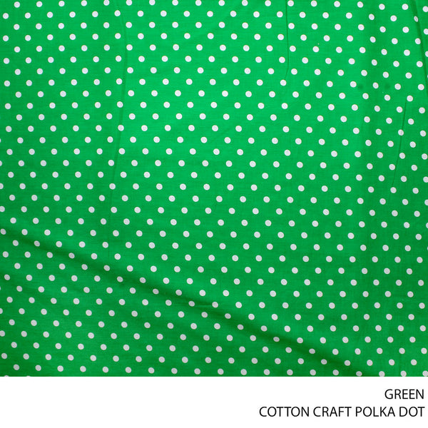 COTTON CRAFT POLKA DOT FABRIC GREEN ROLL ROLL 002