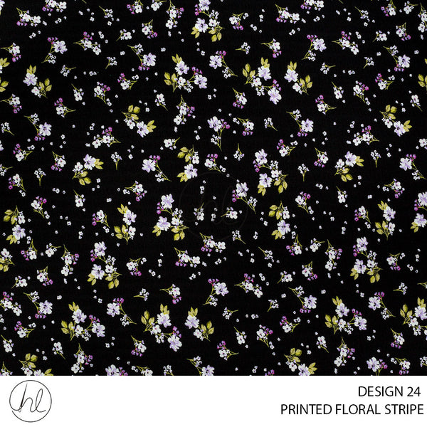 Printed Floral Stripe (51) Black (Design 24) (150cm) Per M