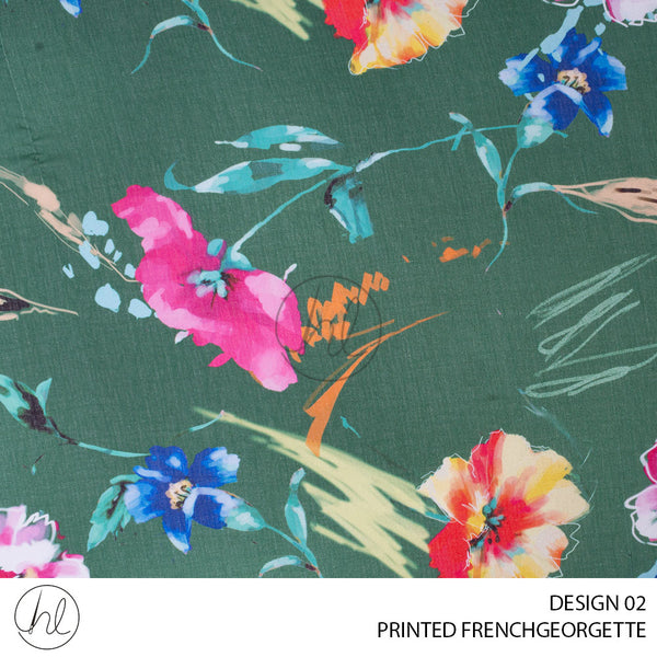 Printed French Georgette Watercolor (51) Green (Design 02) (150cm) Per M