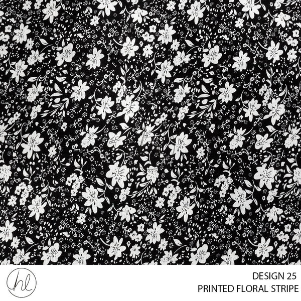 Printed Floral Stripe (51) Black (Design 25) (150cm) Per M