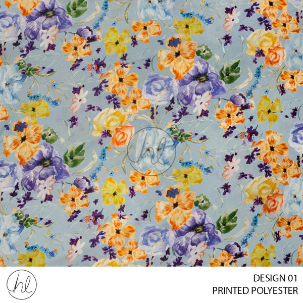 Printed Polyester Caprice (51) Blue (Design 01) (150cm) Per M