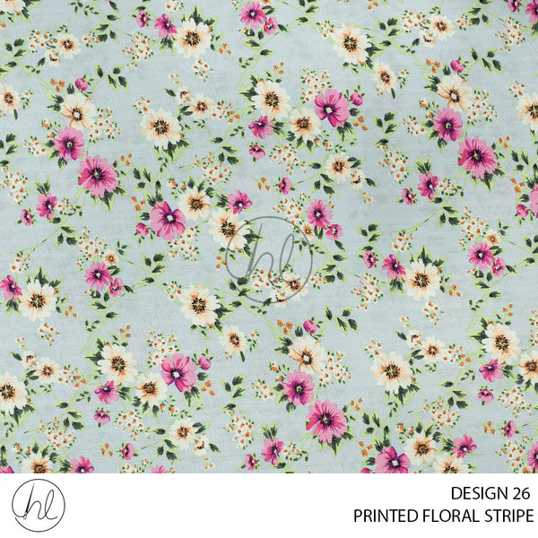 Printed Floral Stripe (51) Light Blue (Design 26) (150cm) Per M