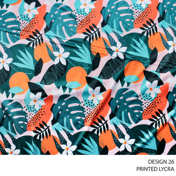 LYCRA PRINT FABRIC 150CM ORANGE ROLL ROLL 001