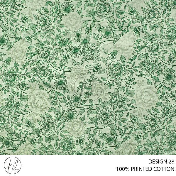 100% PRINTED COTTON (3408) SAGE GREEN (110CM) PER M