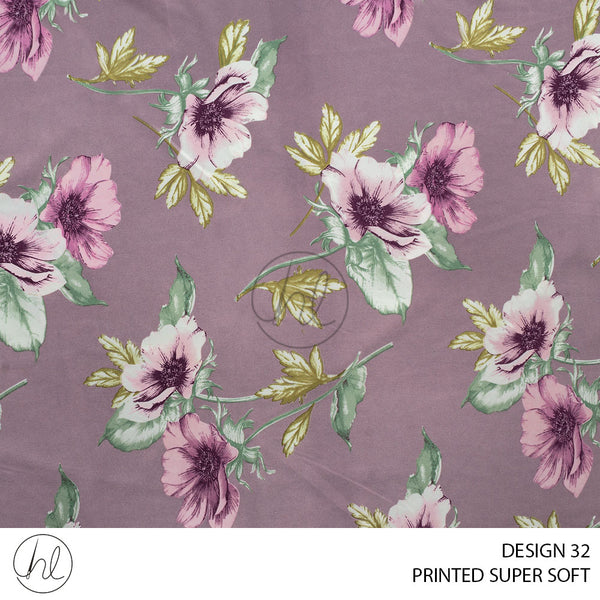 Printed Super Soft (51) Dark Mauve (Design 32) (150cm) Per M