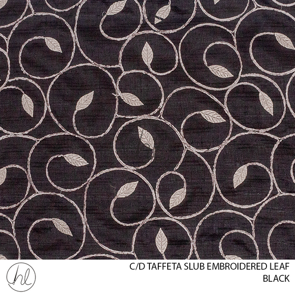 C/D Embroidered Tafetta Slub Leaf (PD 1756)(280cm) (Black)