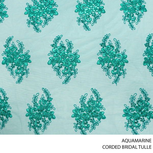 BRIDAL TULLE CORDED FABRIC AQUAMARINE ROLL 001 1