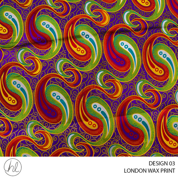 London Wax Print (55) Purple (Design 03) (110cm) Per M