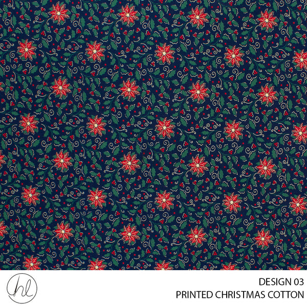 PRINTED CHRISTMAS COTTON (DESIGN 167) (51) NAVY (145CM) PER M