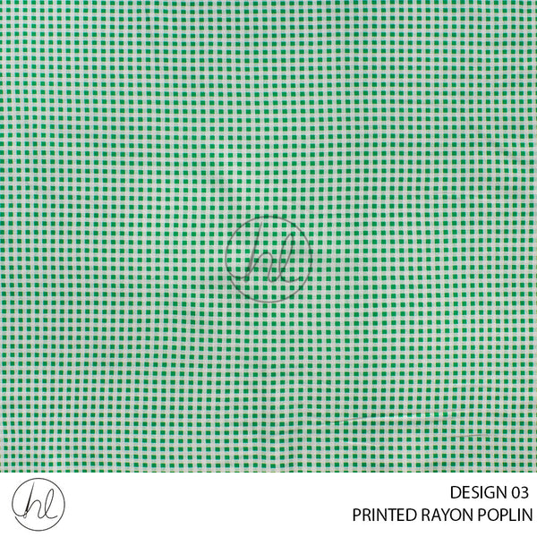 Printed rayon Poplin (51) Green (Design 03) (145cm) Per M