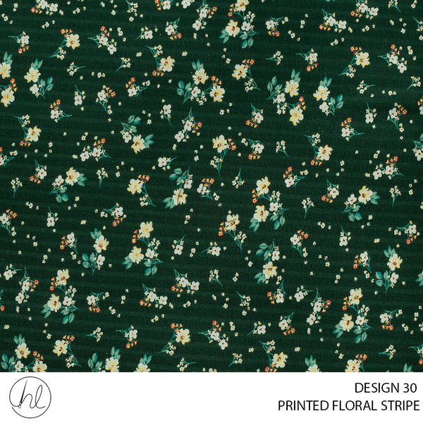 Printed Floral Stripe (51) Emerald (Design 30) (150cm) Per M