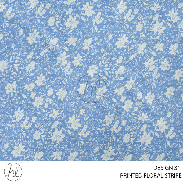 Printed Floral Stripe (51) Blue (Design 31) (150cm) Per M