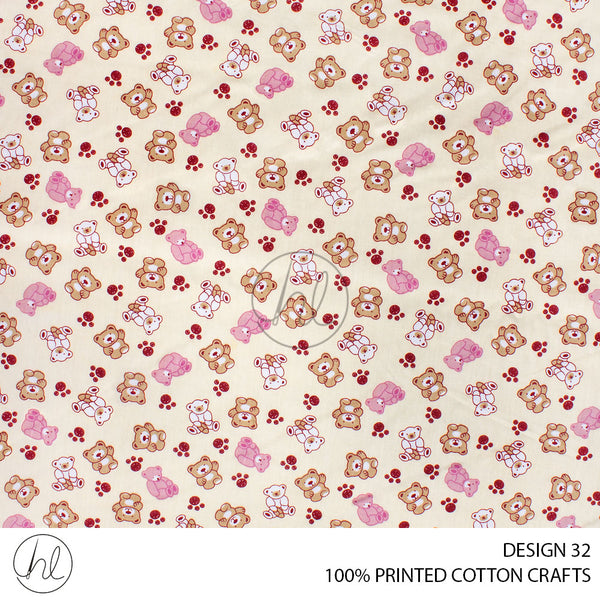 COTTON CRAFT HAPPY PRINTED FABRIC BEAR BEIGE ROLL ROLL 001