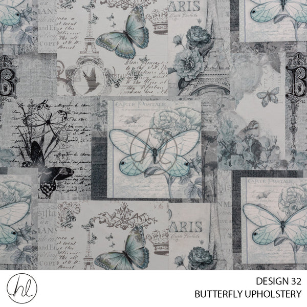 BUTTERFLY UPHOLSTERY 739 (DESIGN 32) (L/GREY) (140CM WIDE) PRICE PER M