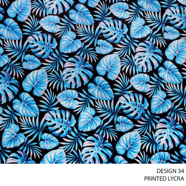 LYCRA PRINT FABRIC 150CM AQUA ROLL ROLL 001