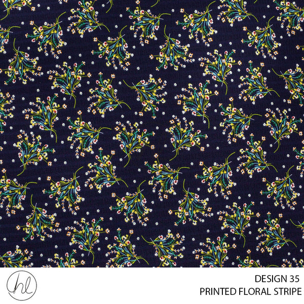 Printed Floral Stripe (51) Navy (Design 35) (150cm) Per M