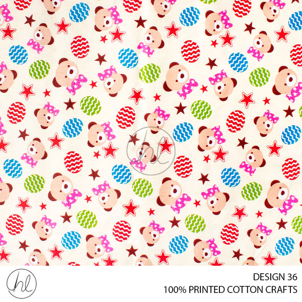 COTTON CRAFT CANDY BEAR PRINTED FABRIC BEIGE/PINK ROLL ROLL 001