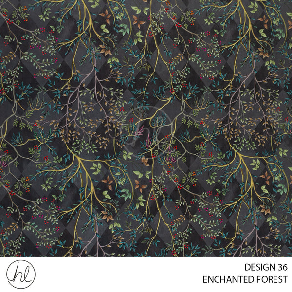 ENCHANTED FOREST UPHOLSTERY (DESIGN 36) (NIGHT) (140CM WIDE) (PRICE PER M)