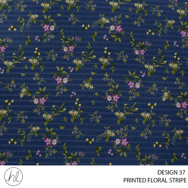 Printed Floral Stripe (51) Blue (Design 37) (150cm) Per M