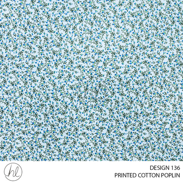 PRINTED COTTON POPLIN (51) BLUE (112CM) PER M