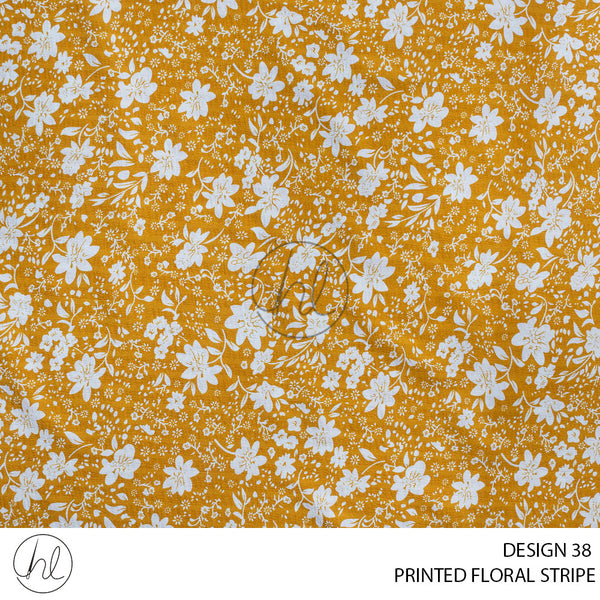 Printed Floral Stripe (51) Mustard (Design 38) (150cm) Per M