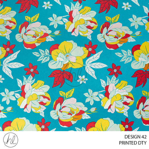 Printed Dty (53) Aqua (Design 42) (150cm) Per M