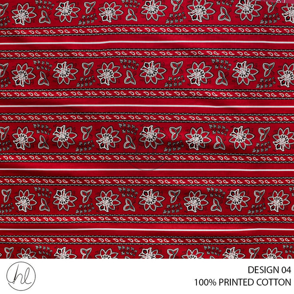 100% PRINTED COTTON (3408) RED (110CM) PER M