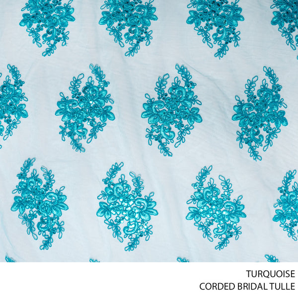 BRIDAL TULLE CORDED FABRIC TURQUISE ROLL 001 1